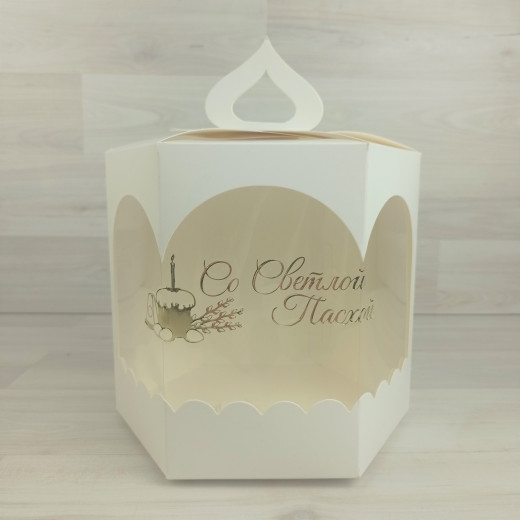 Коробка Кулич Большой, белый, тиснение 