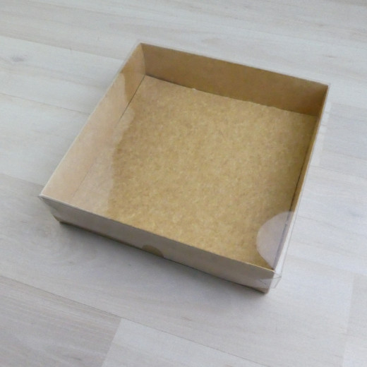 Коробка Пасифе 1 (200х200х50мм) крафт с ламинацией прозрачная крышка