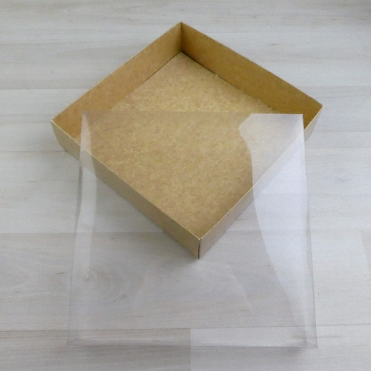 Коробка Пасифе 1 (200х200х50мм) крафт с ламинацией прозрачная крышка
