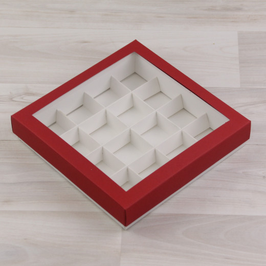 Коробка Паллена 16 с окном красный