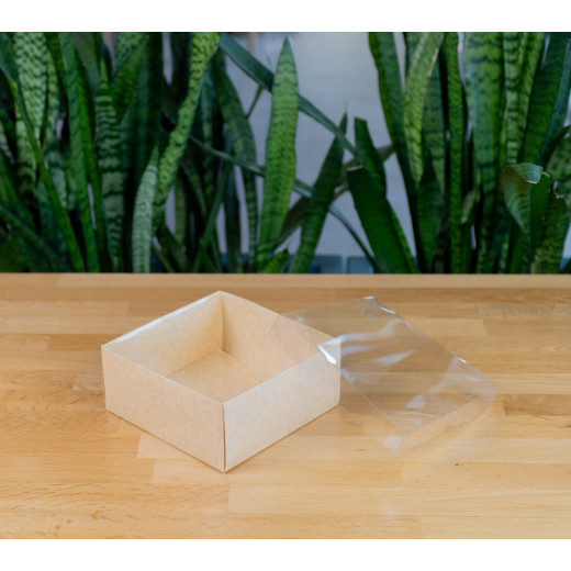 Коробка Пасифе 2 (200х200х90мм) крафт с ламинацией крышка прозрачная
