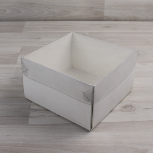 Коробка Атлас белый с прозрачной крышкой